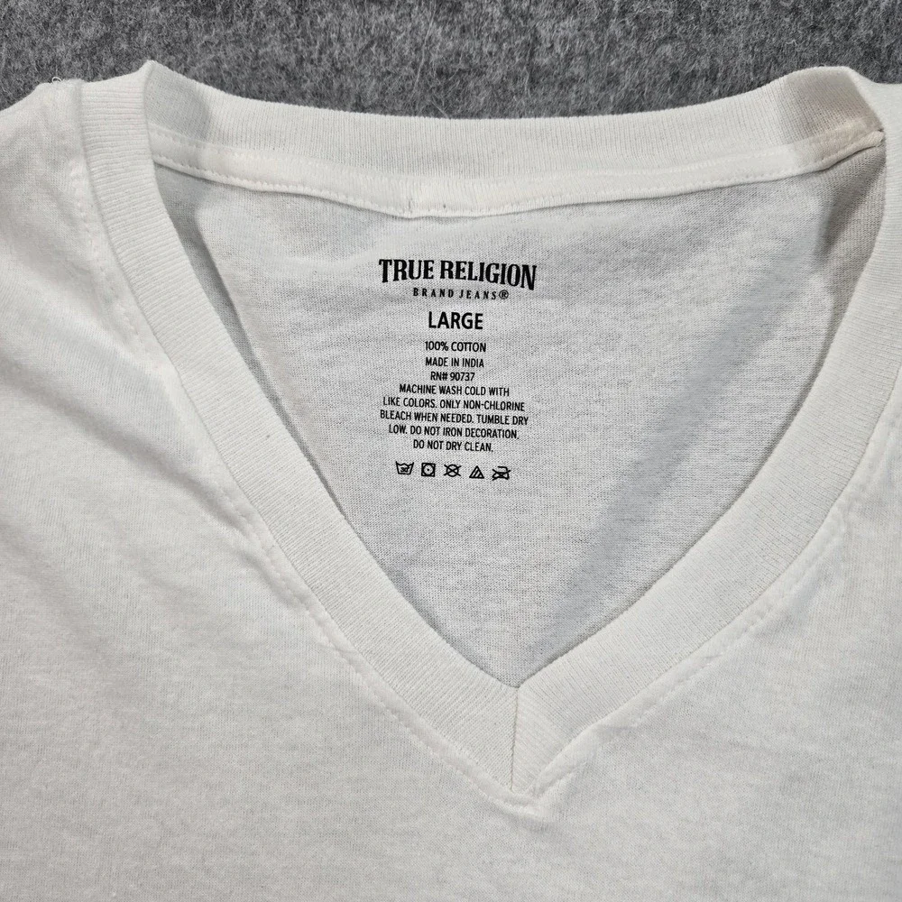 True Religion Brand Jeans Shirt Mens Large White V Neck Red‎ Horseshoe Tee